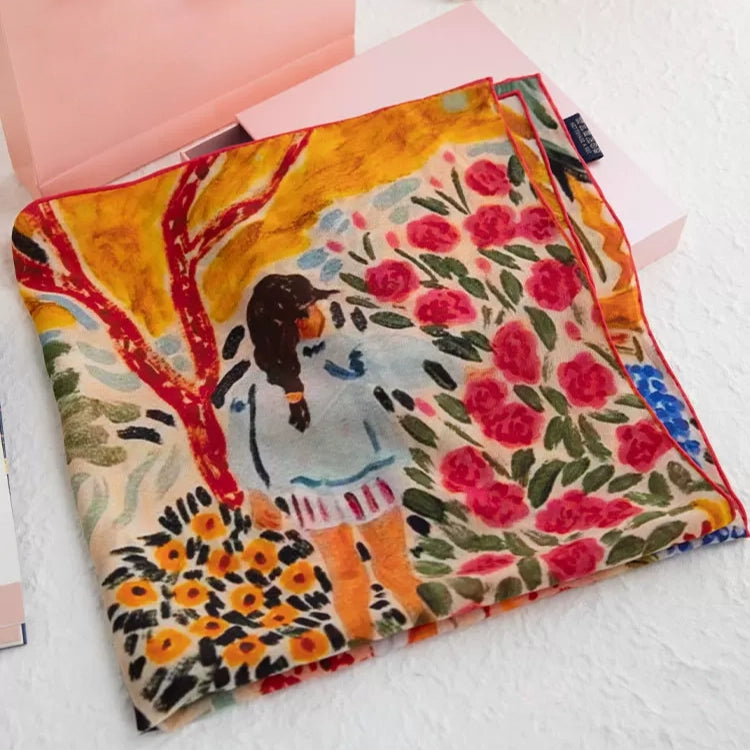 Rose Garden Pink Silk Square Scarf
