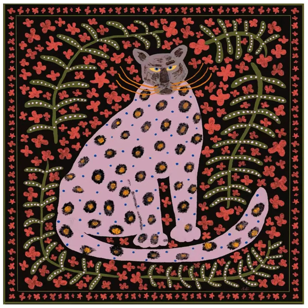 Rose Leopard Pink Silk Square Scarf