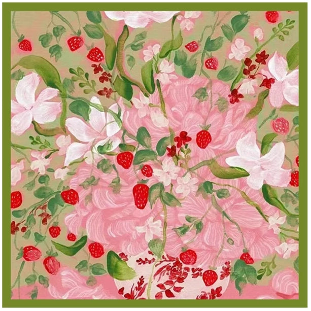 Strawberry Field Pink Silk Square Scarf