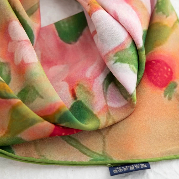Strawberry Field Pink Silk Square Scarf