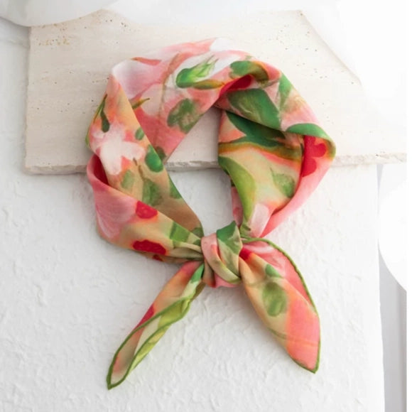 Strawberry Field Pink Silk Square Scarf