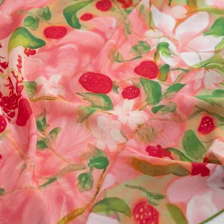 Strawberry Field Pink Silk Square Scarf
