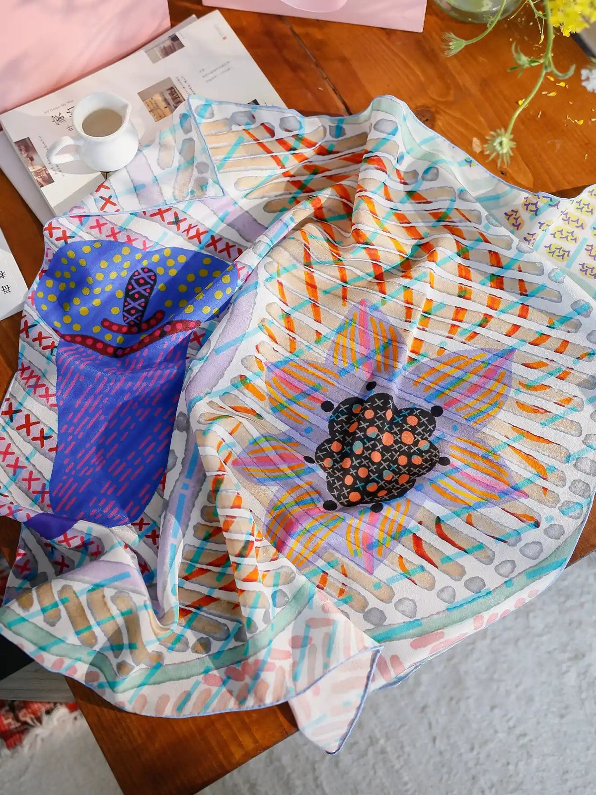 Woven Bloom Multi Silk Square Scarf