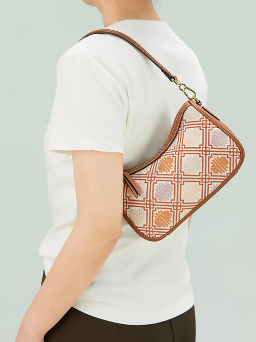 Auspicious Lattice Zhuang Brocade Baguette Bag