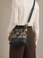 Midnight Peony Song Brocade Top-Handle Bag