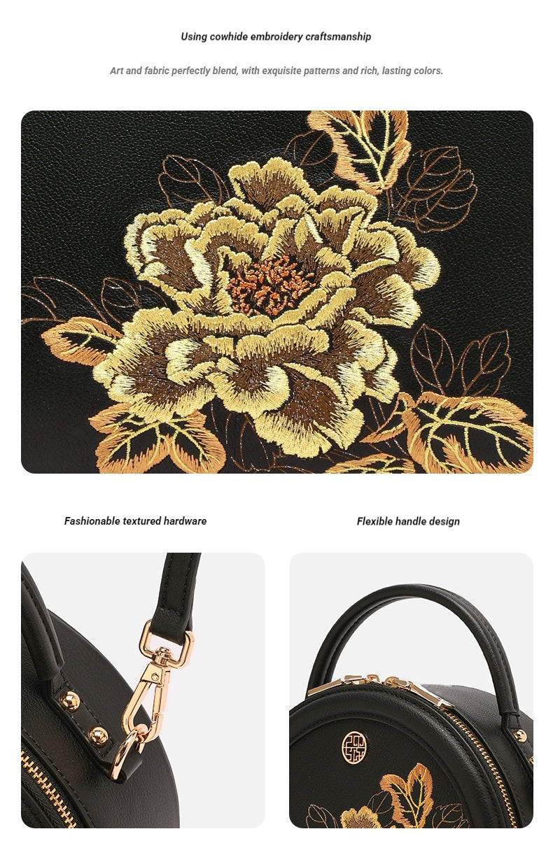 The "Royal Peony" Circle Bag – Heritage Embroidered Leather Edition