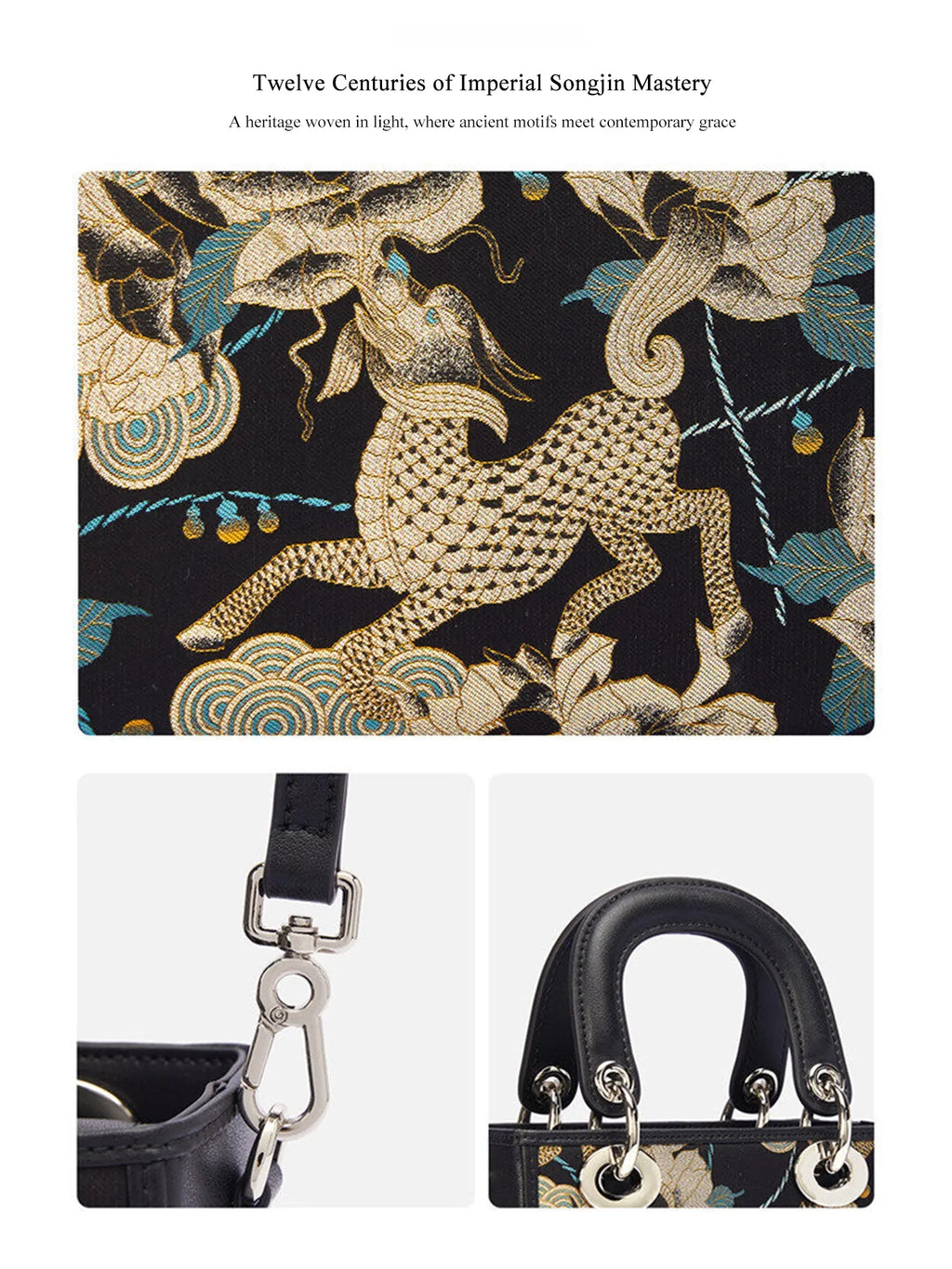 Chinoiserie Luxus Mini-Tragetasche aus Song-Brokat