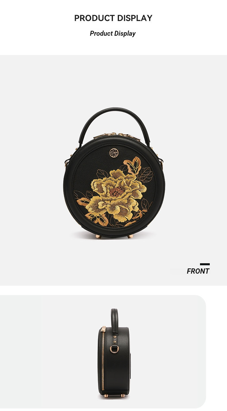 The "Royal Peony" Circle Bag – Heritage Embroidered Leather Edition