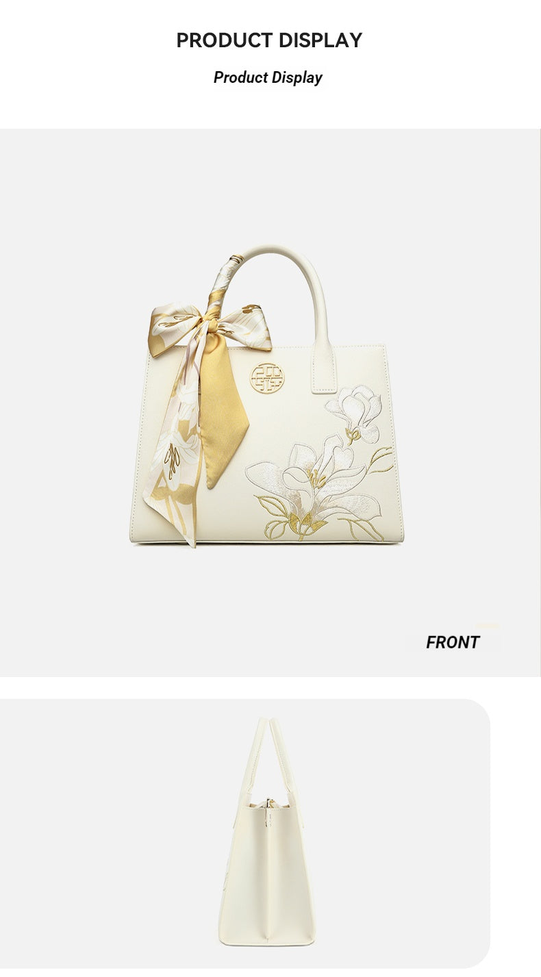 The "Azure Magnolia" Tote – Heritage Embroidered Leather Edition